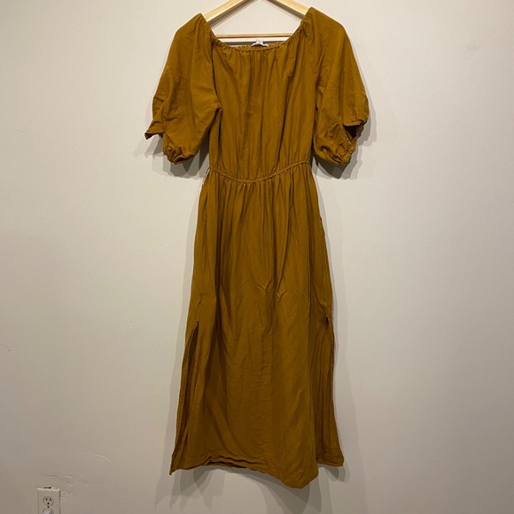 **$5 SALE** Topshop Brown Linen Blend Off The Shoulder Cottagecore Midi Dress - Picture 2 of 5